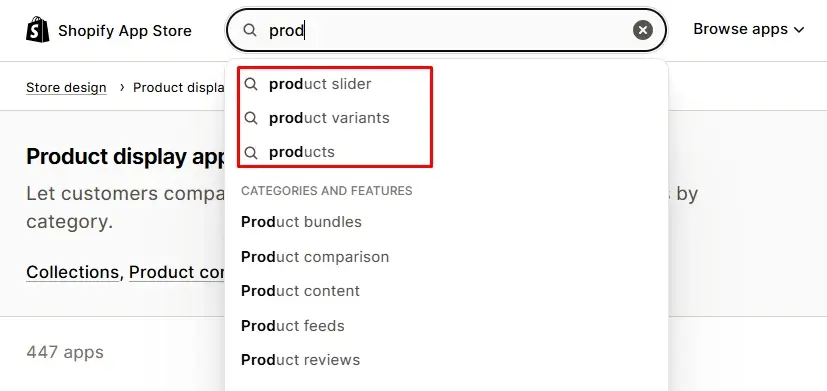 shopify app store suggested keywords