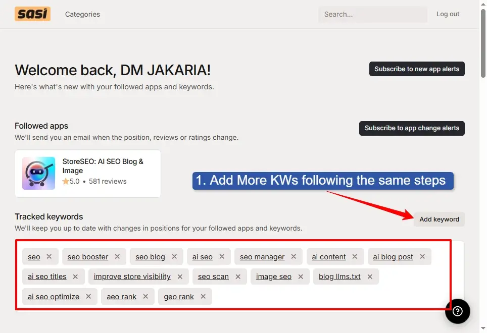 add more keywords following the same process