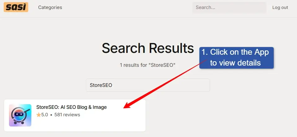 click on the shopify app from the search result to view details about the app