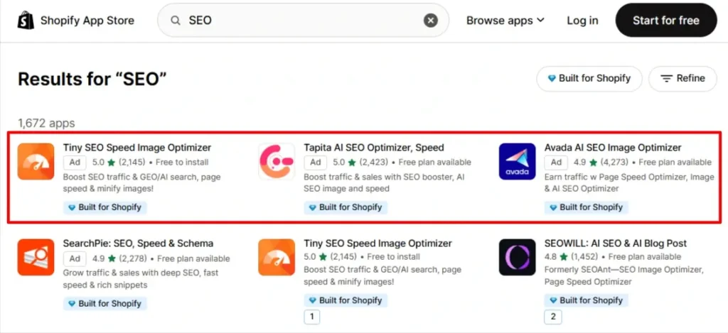 shopify app store search category and homepage ads strategy
