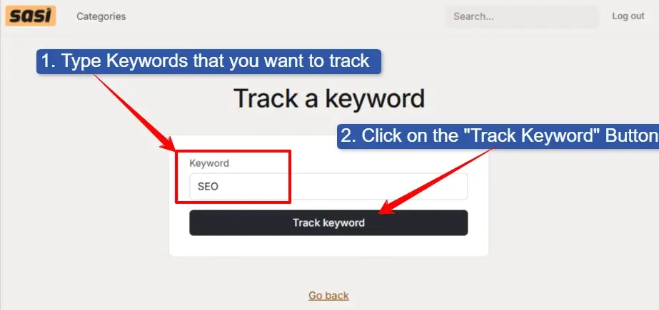 type your keyword and click on the track keyword button by dm jakaria shopify app marketer