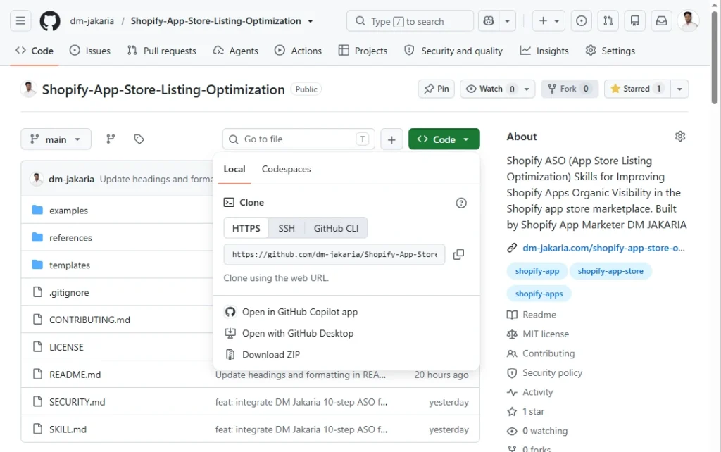 shopify app listing optimization claude skill on guthub by dm jakaria